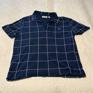 Lacoste Blue and white square stripe polo shirt